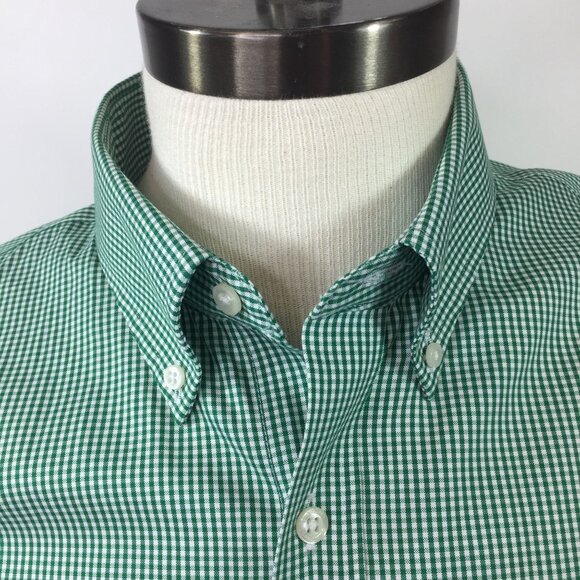 Land's End Mens Button Down Shirt Long Sleeve Green White Checker Office Size XL - Picture 3 of 13